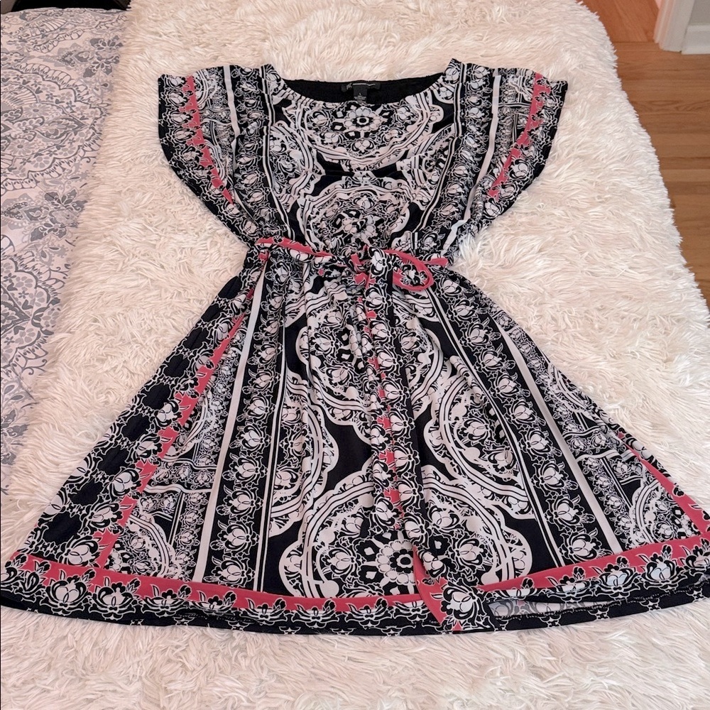 INC Dress with Black, White & Coral Pattern